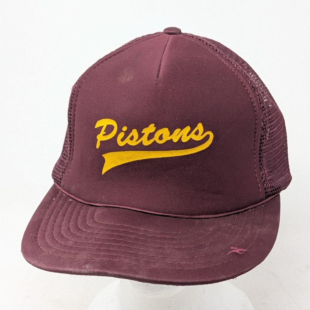 Vintage Speedway Pistons Trucker Hat Maroon Mesh Snapback Retro Made in Malaysia